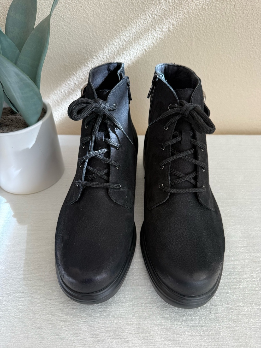 Munro Black Lace-Up Ankle Boots with Buckle Accent - Picture 2 of 13